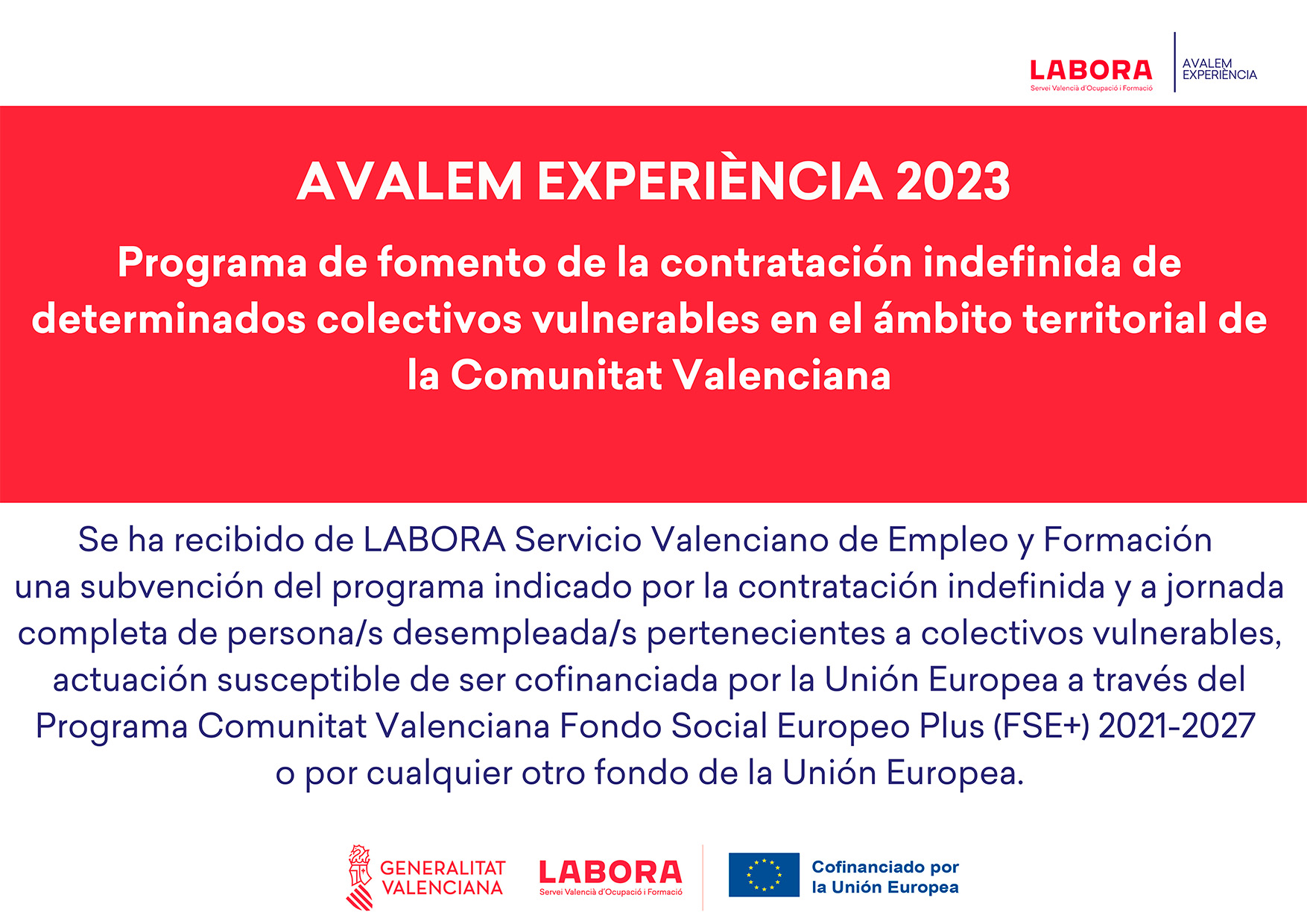 Cartel Subvención LABORA 2023